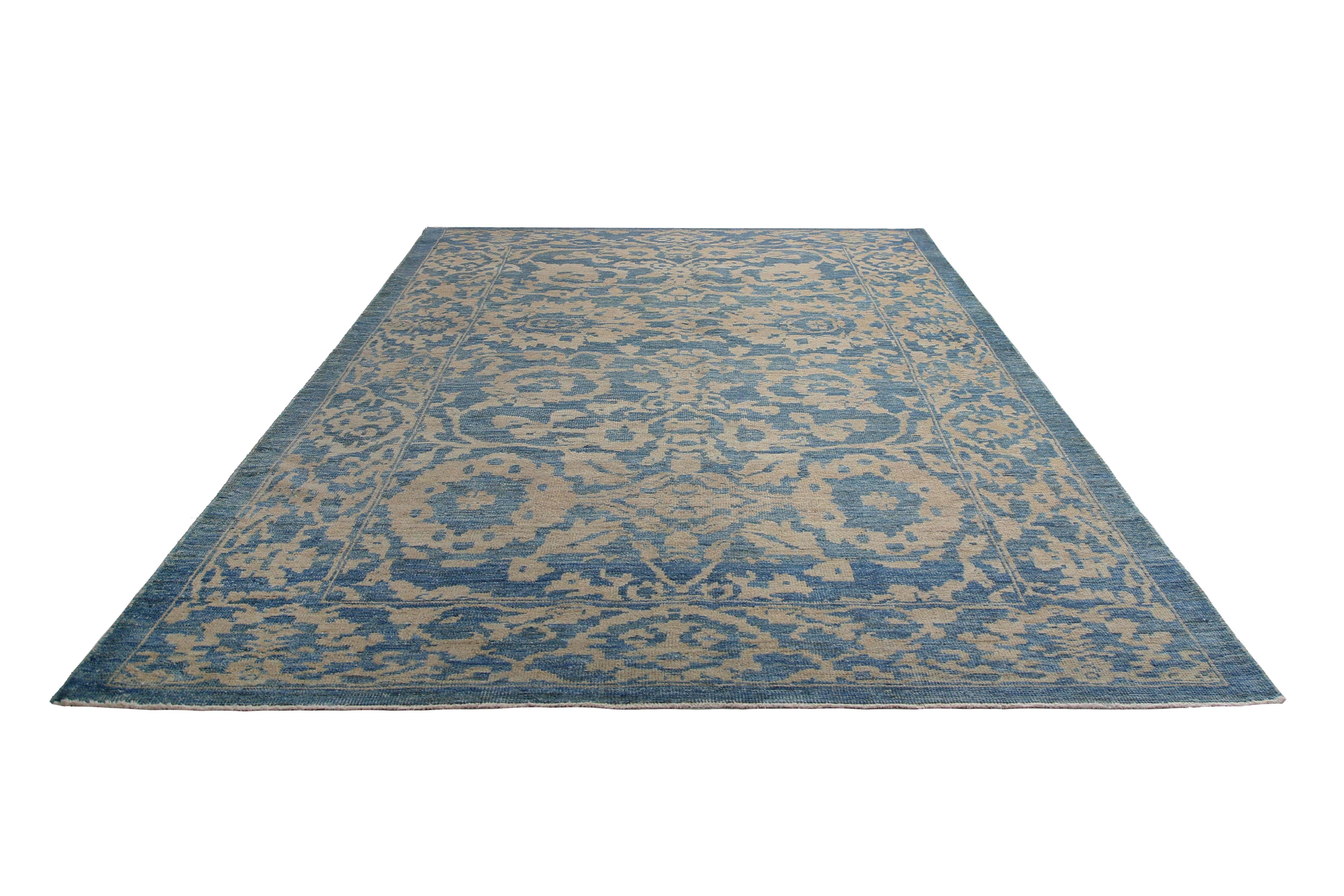 Wool Contemporary Blue Turkish Sultanabad Rug For Sale