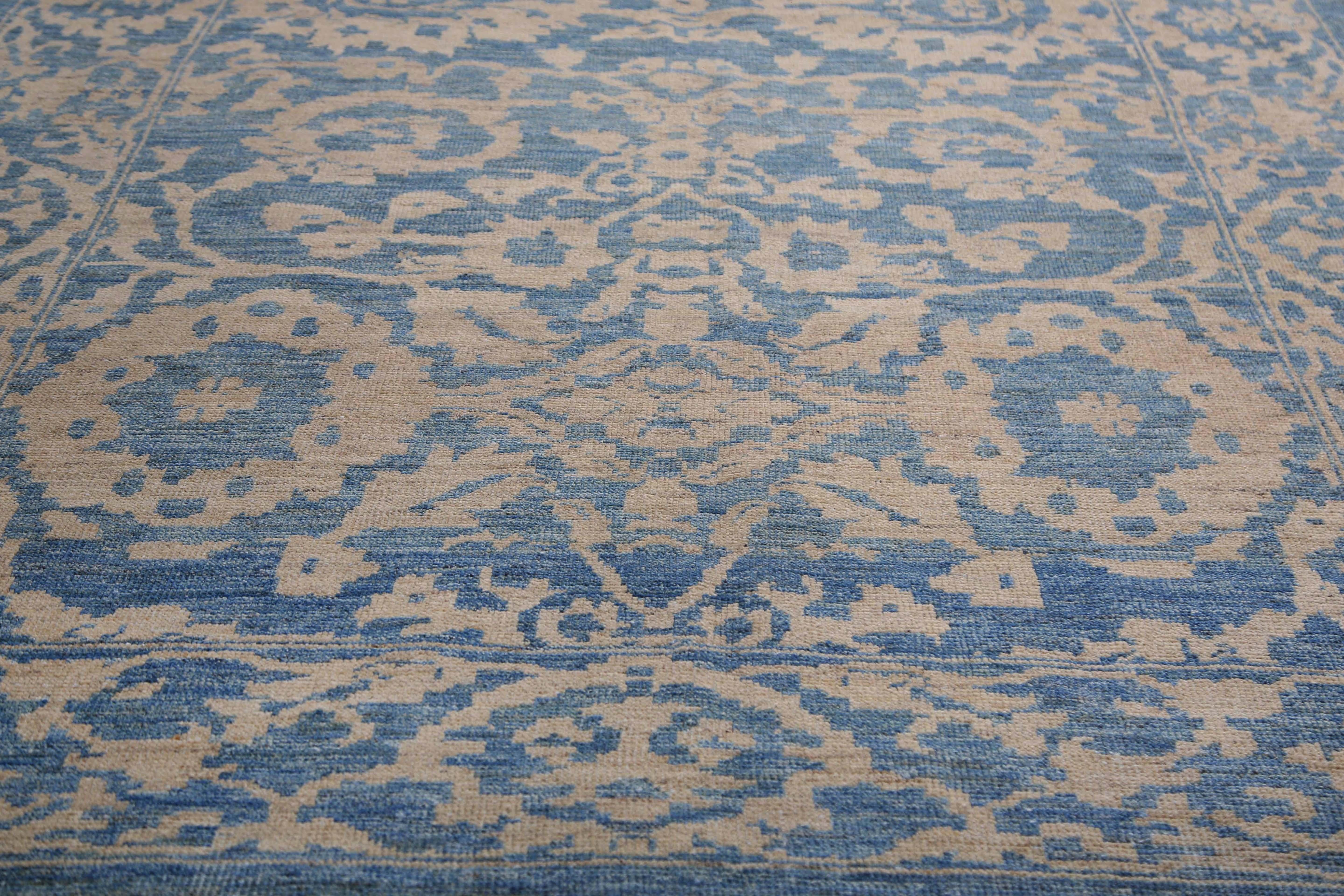 Contemporary Blue Turkish Sultanabad Rug For Sale 1