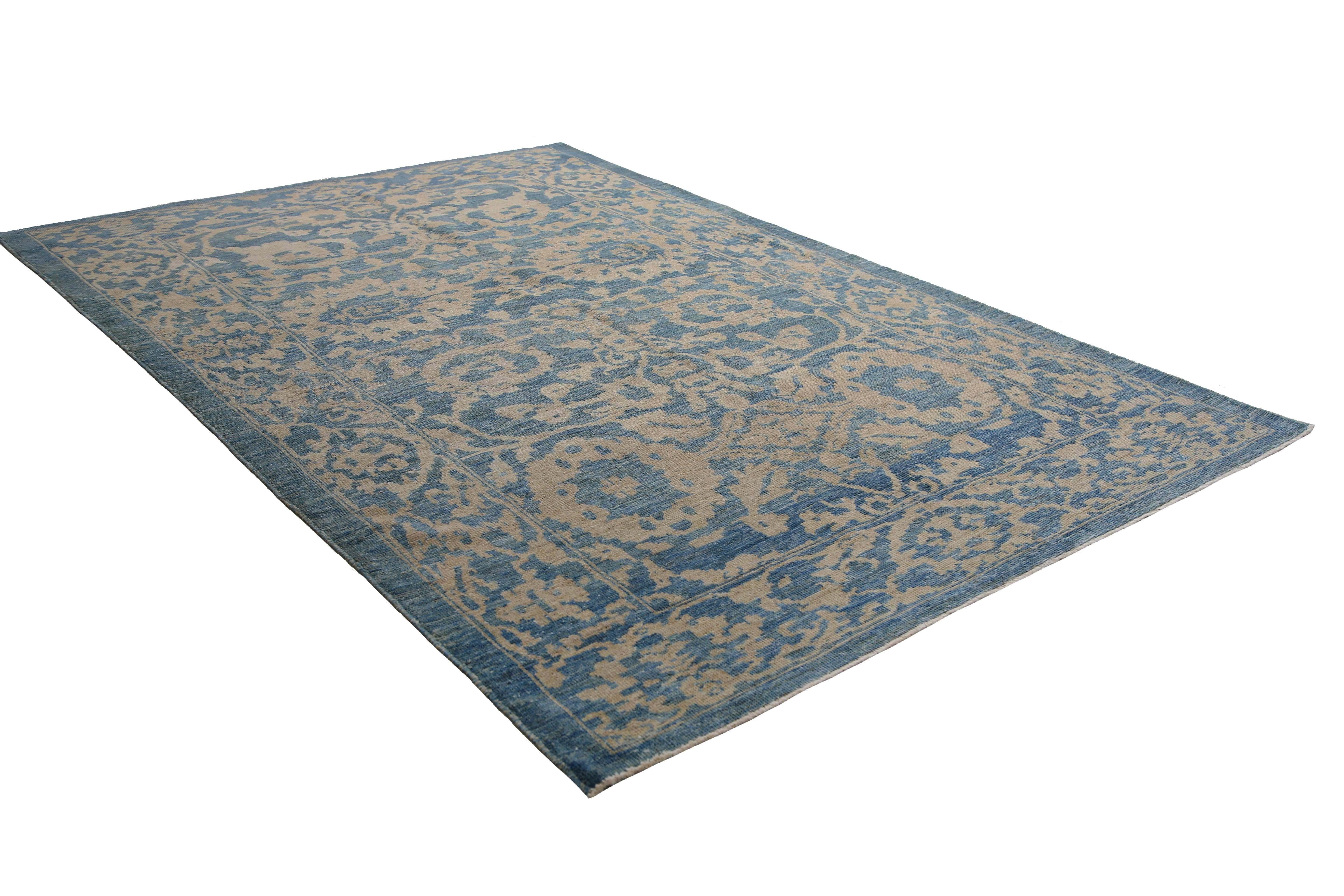 Contemporary Blue Turkish Sultanabad Rug For Sale 3