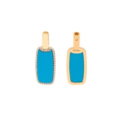 Pendientes contemporáneos de turquesa azul en forma de gota, engastados con diamantes y en oro amarillo de 18 quilates