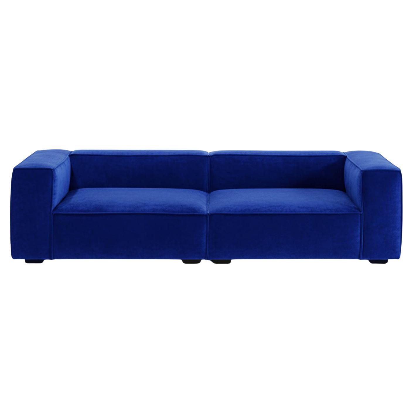 Sofá contemporáneo de terciopelo azul Arraigo