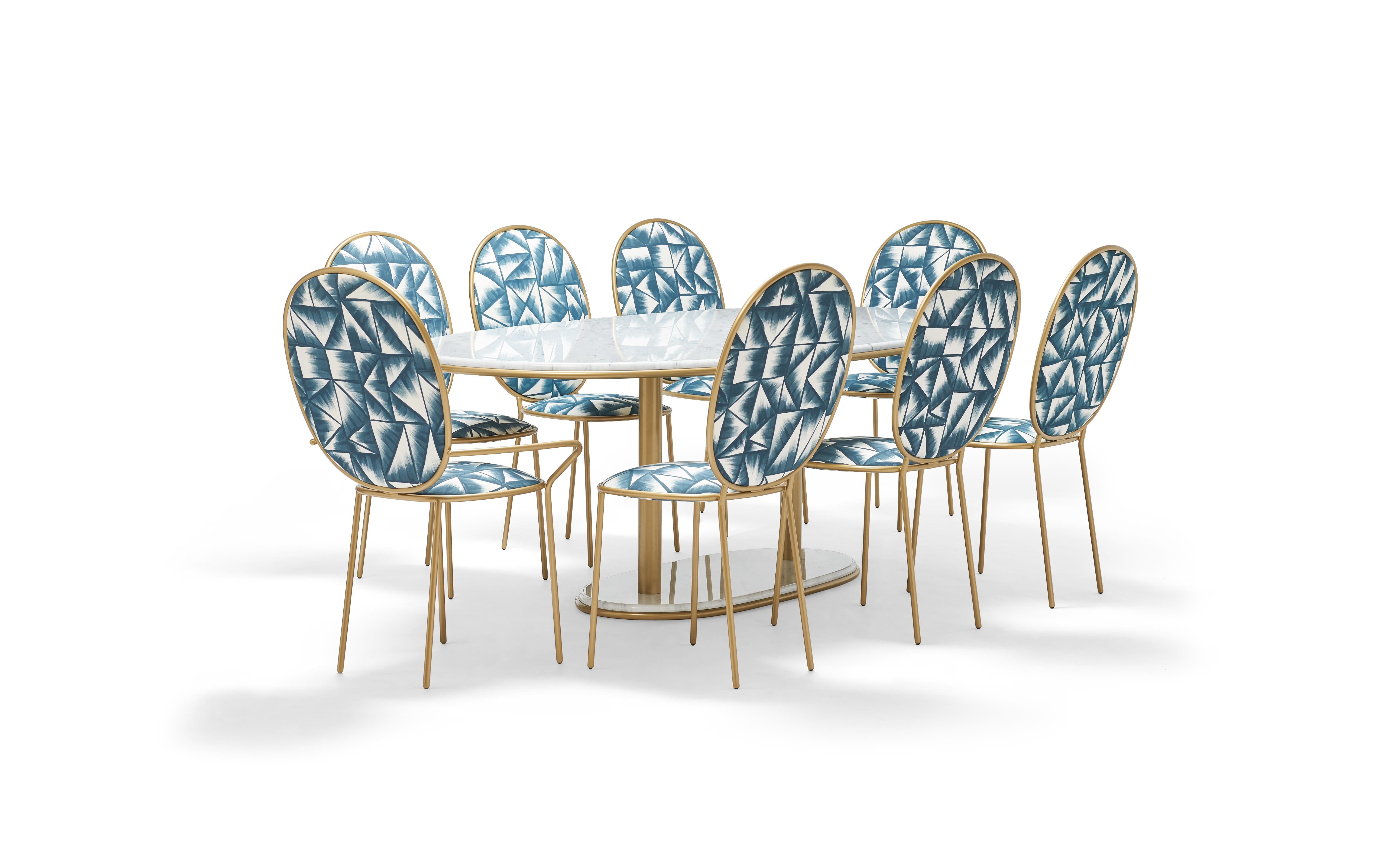 Steel Contemporary Blue Velvet Upholstered Dining Armchair - Stay by Nika Zupanc
