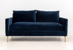Contemporary Blue Velvet Upholstered Loveseat