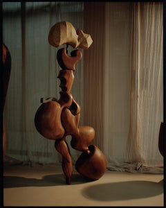 Contemporary, böhmisch und organisch geformte Teak Bina Lampe