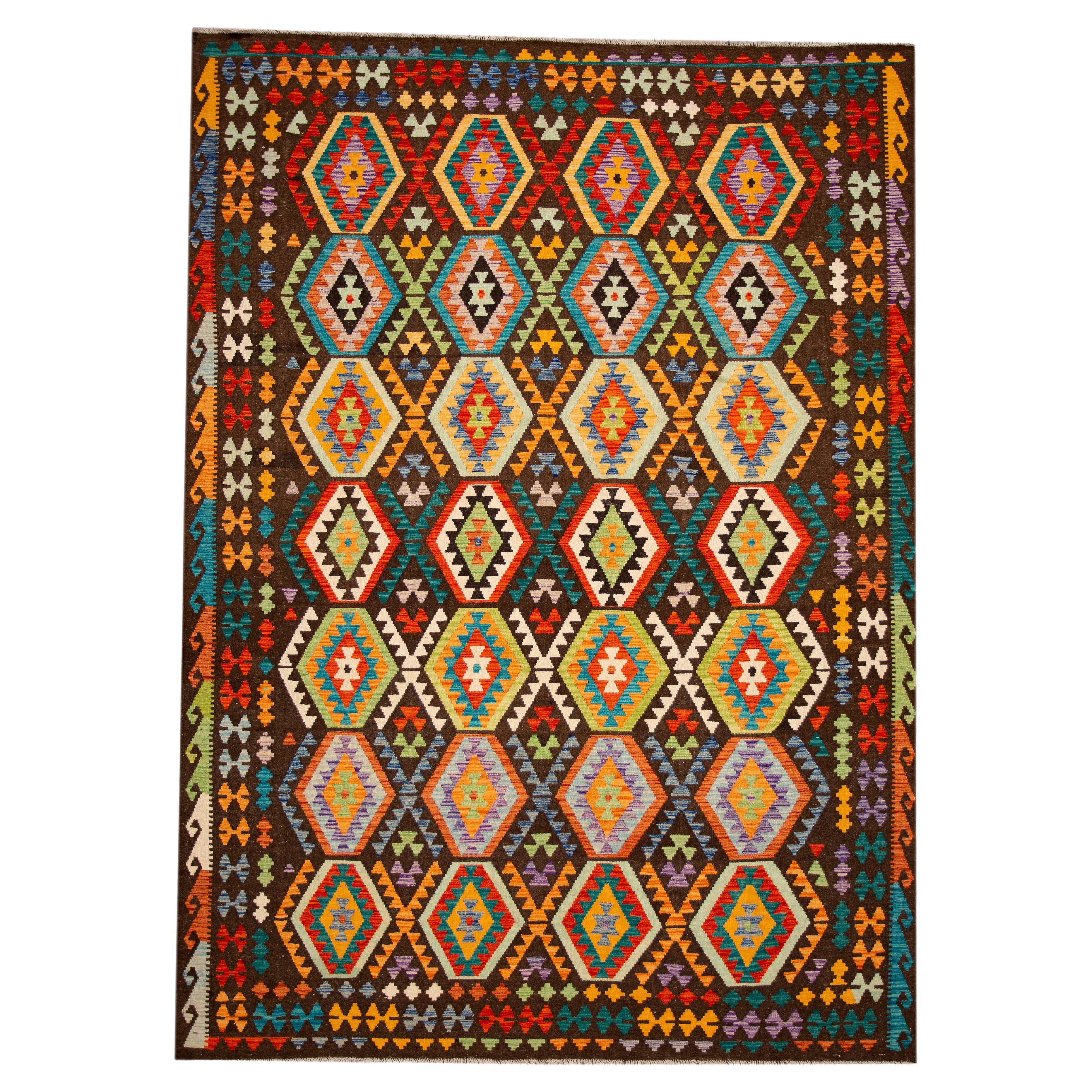 Rug & Kilim contemporain en laine tissée à plat, de style bohème, à motifs multicolores