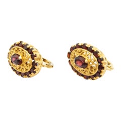 Retro 18 Karat Yellow Garnet Cluster Gold Earrings