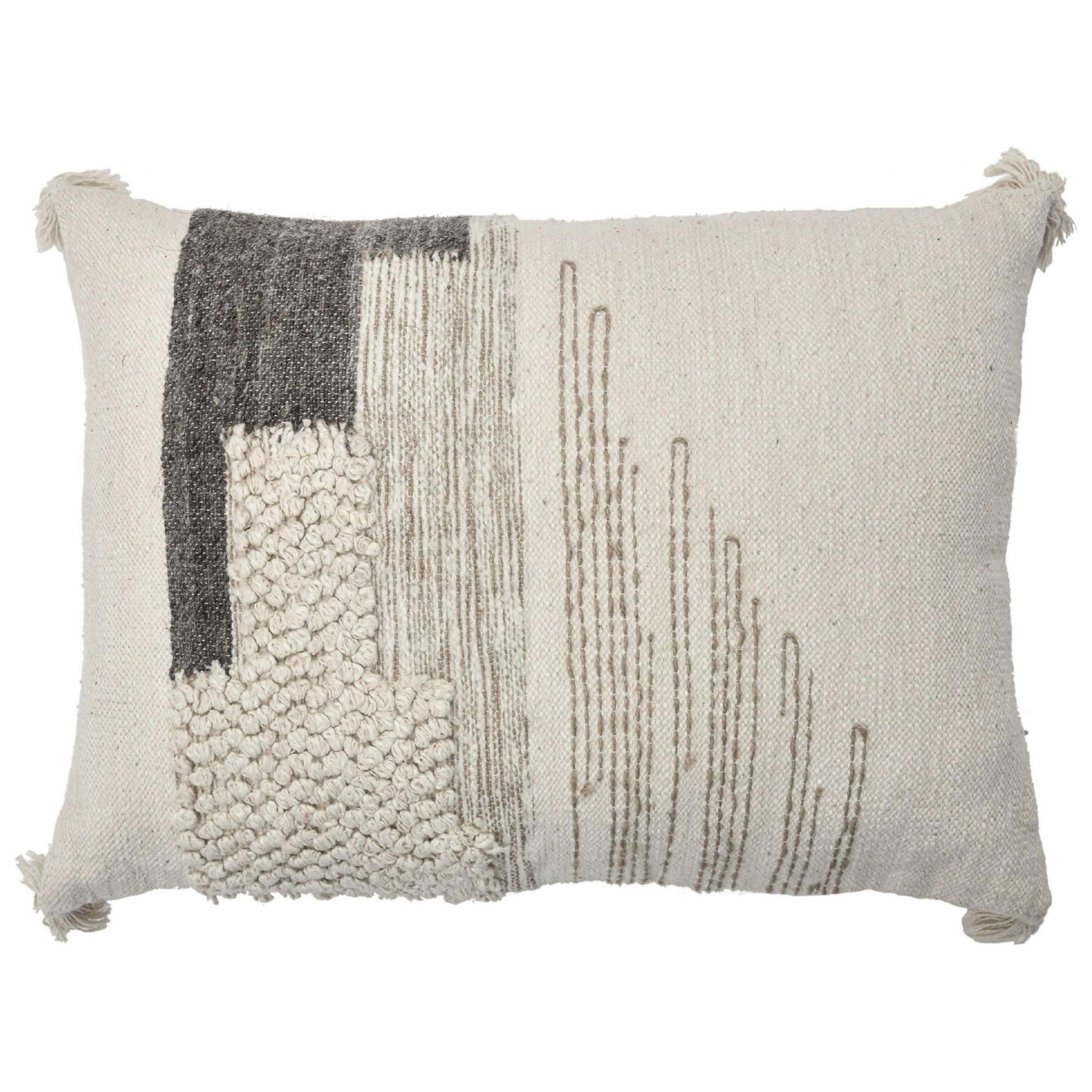 Cojín Contemporáneo de Lana y Algodón de Estilo Boho Chic en Beige