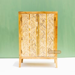 Bone Inlay and Wood Cabinet with Geometric Pattern by House of Jaipur