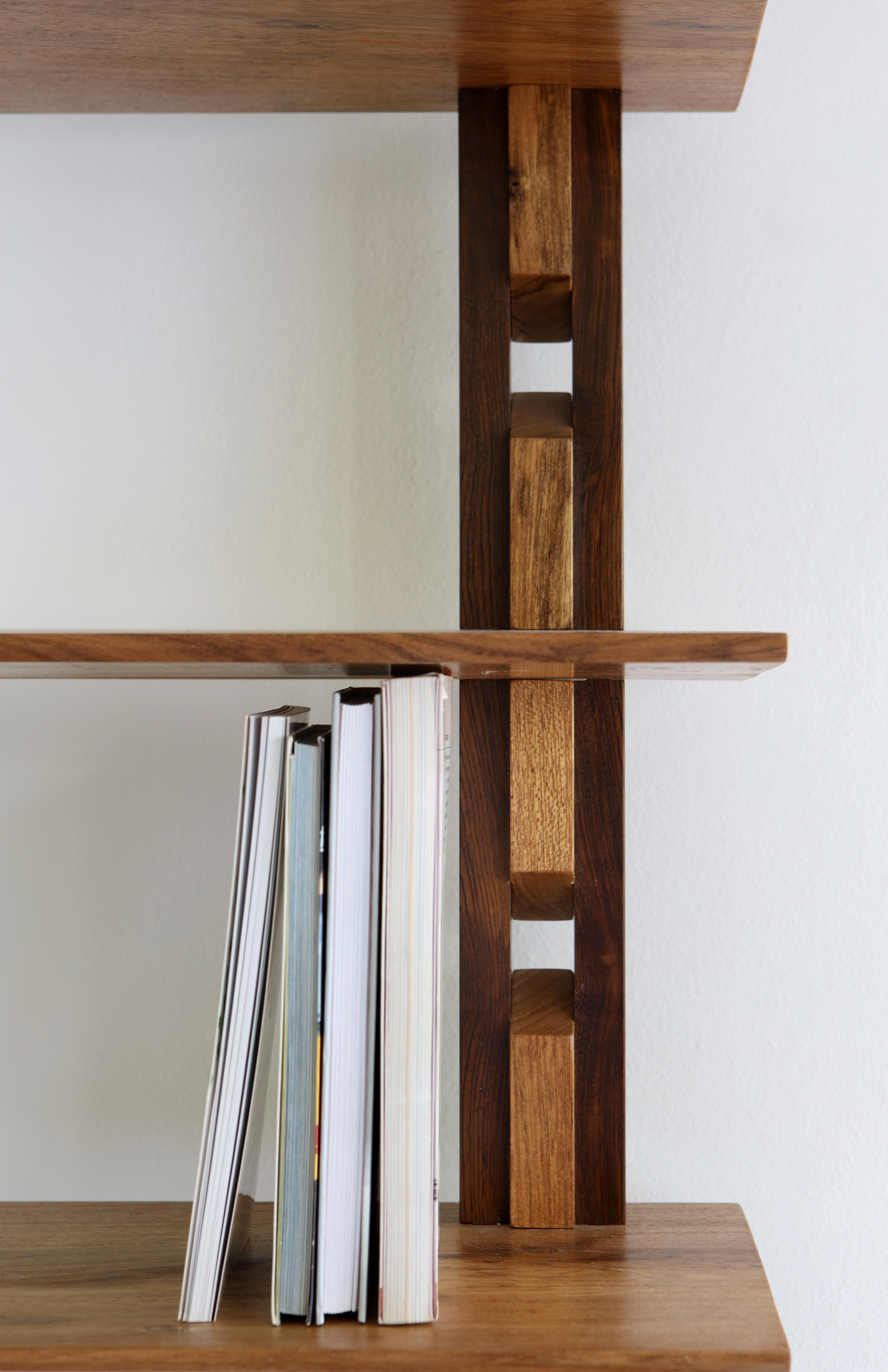 Brass Contemporary Book Shelf Stand in Brazilian Hardwood by Leo Strauss For Sale