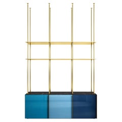 Contemporary Bookcase Floor to Ceiling Storage Unit Brass Marble Bookshelf Blue