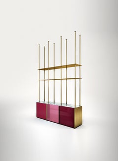 Contemporary Bookcase Floor to Ceiling Storage Unit Brass Marble Bookshelf Blush