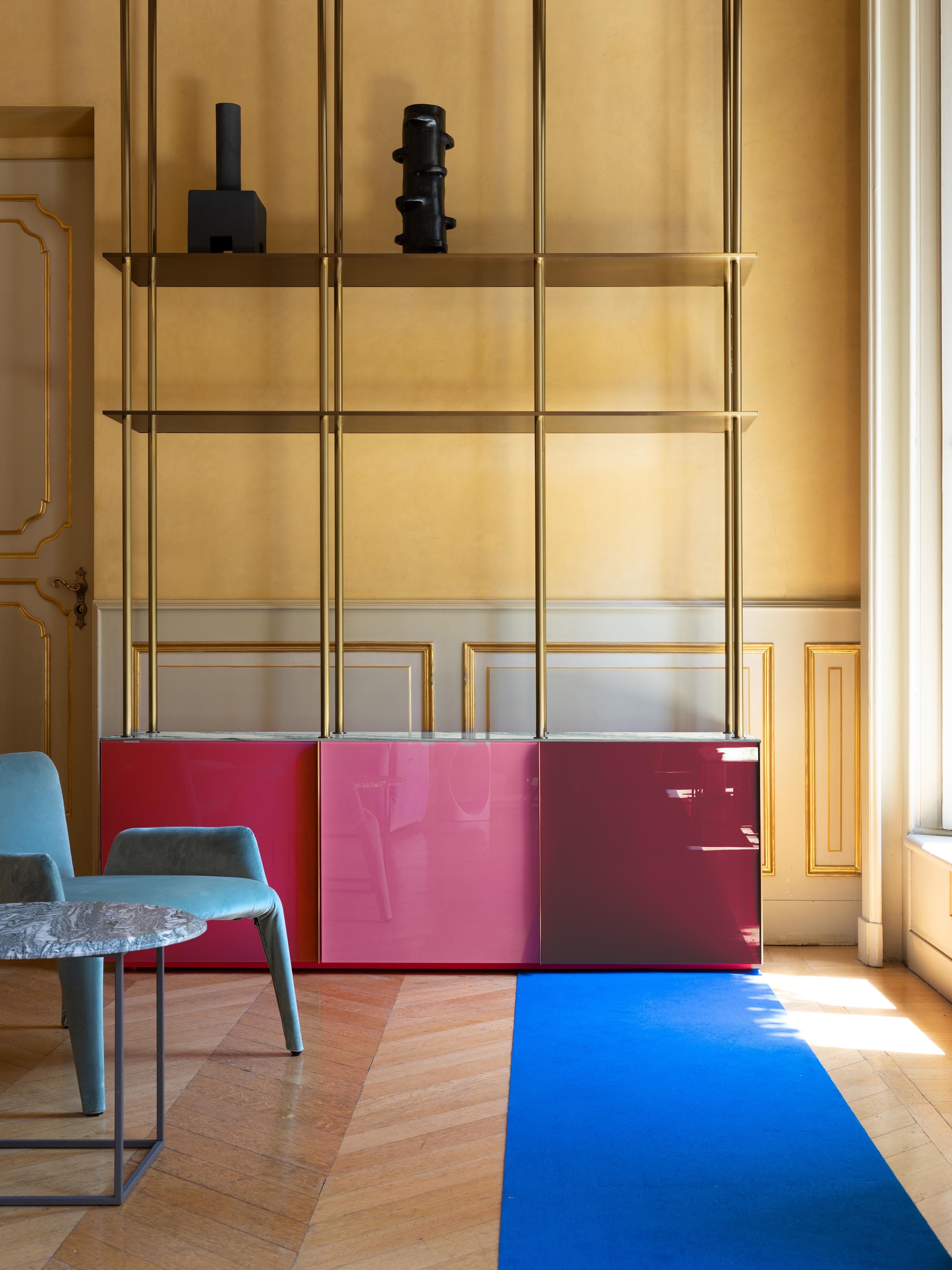 Modern Contemporary Bookcase Floor to Ceiling Storage Unit Brass Marble Bookshelf Blush For Sale