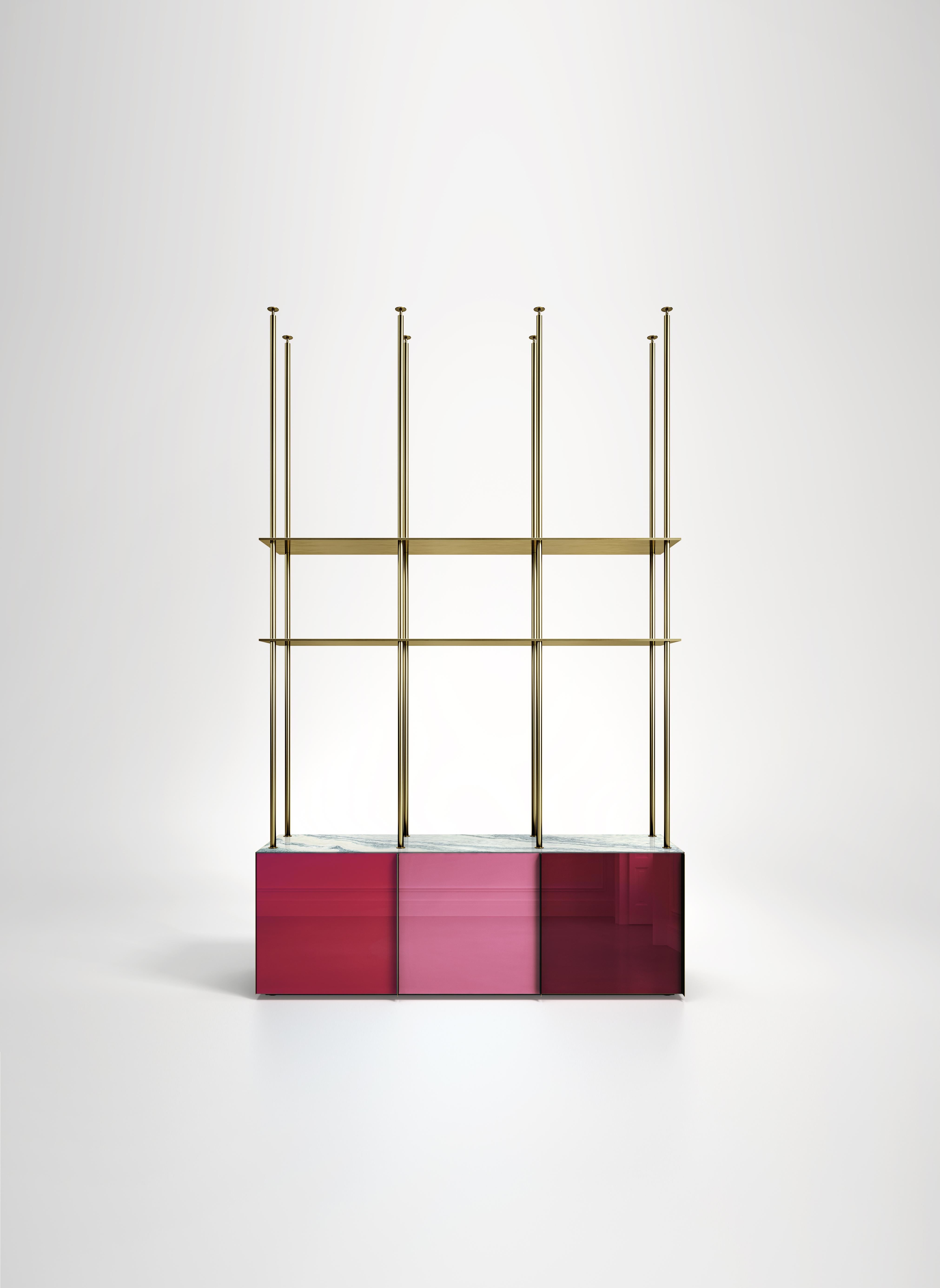 Italian Contemporary Bookcase Floor to Ceiling Storage Unit Brass Marble Bookshelf Blush For Sale