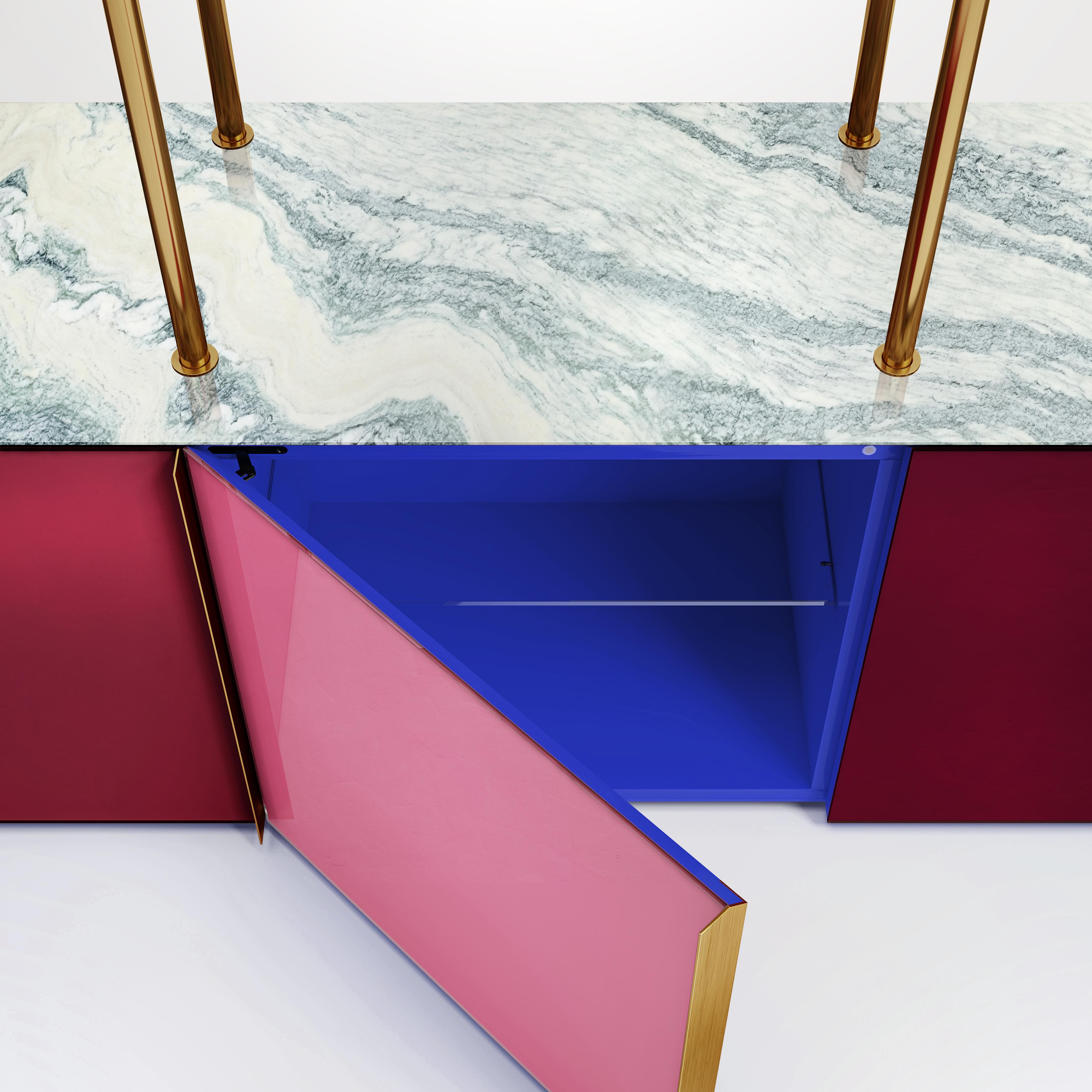 Contemporary Bookcase Floor to Ceiling Storage Unit Brass Marble Bookshelf Blush In New Condition For Sale In Milan, IT