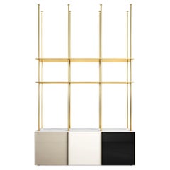 Contemporary Bookcase Floor to Ceiling Storage Unit Brass Marble Bookshelf Sand