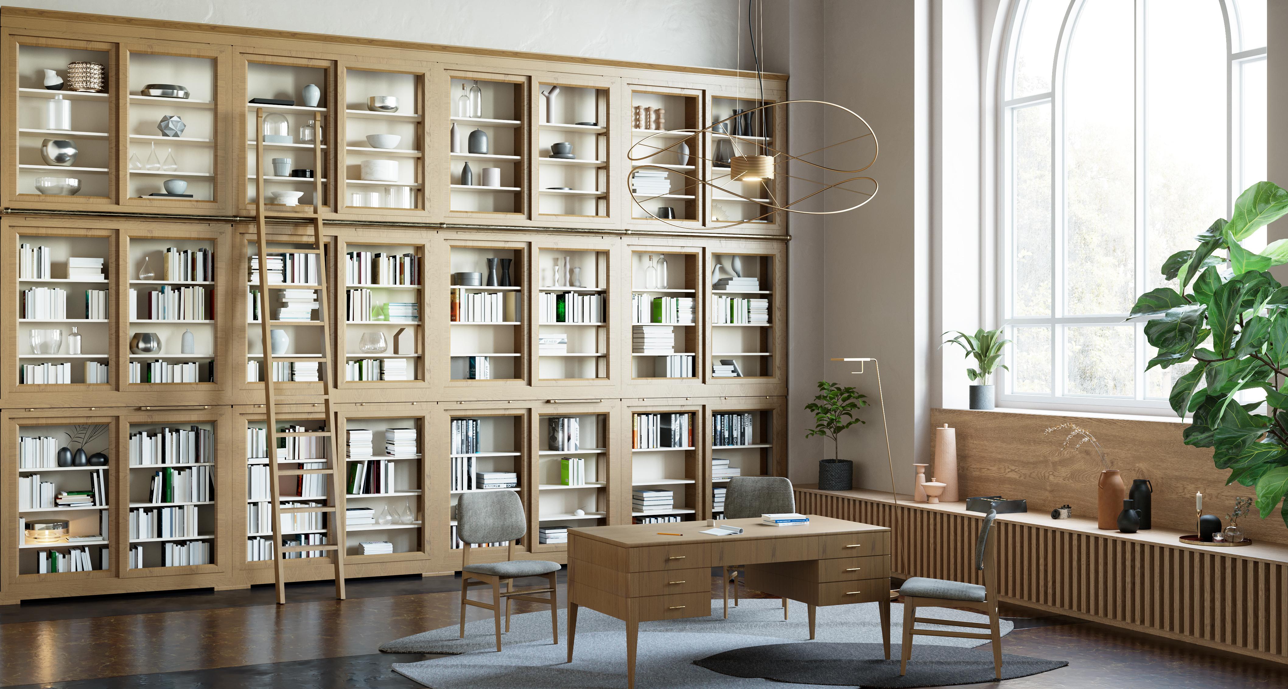 Contemporary Bookcase in Biedermeier Style, Sliding Doors, Made of Cherrywood 4