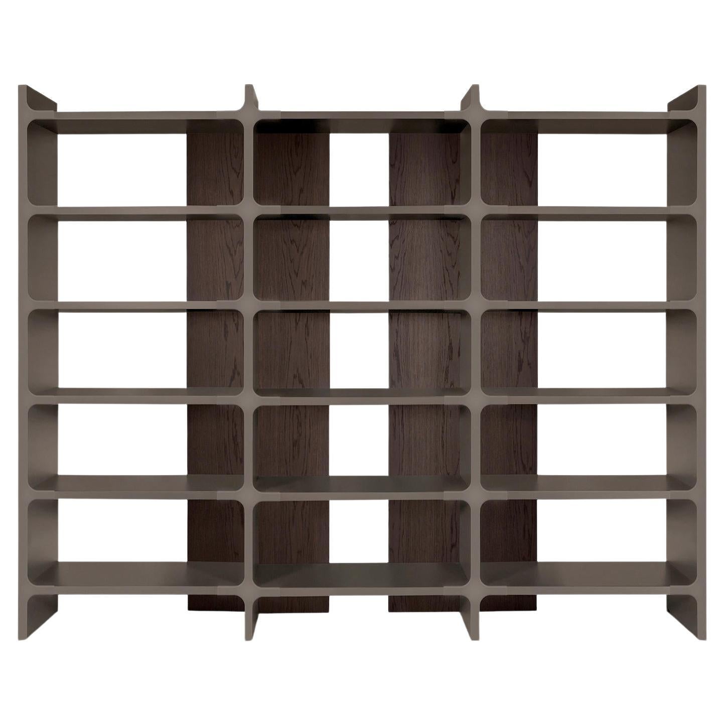 Contemporary Bookcase Lacquered, Veneer Oak/Walnut