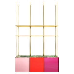 Contemporary Bookcase Onyx Top Floor to Ceiling Storage Unit Brass Bookshelf Red