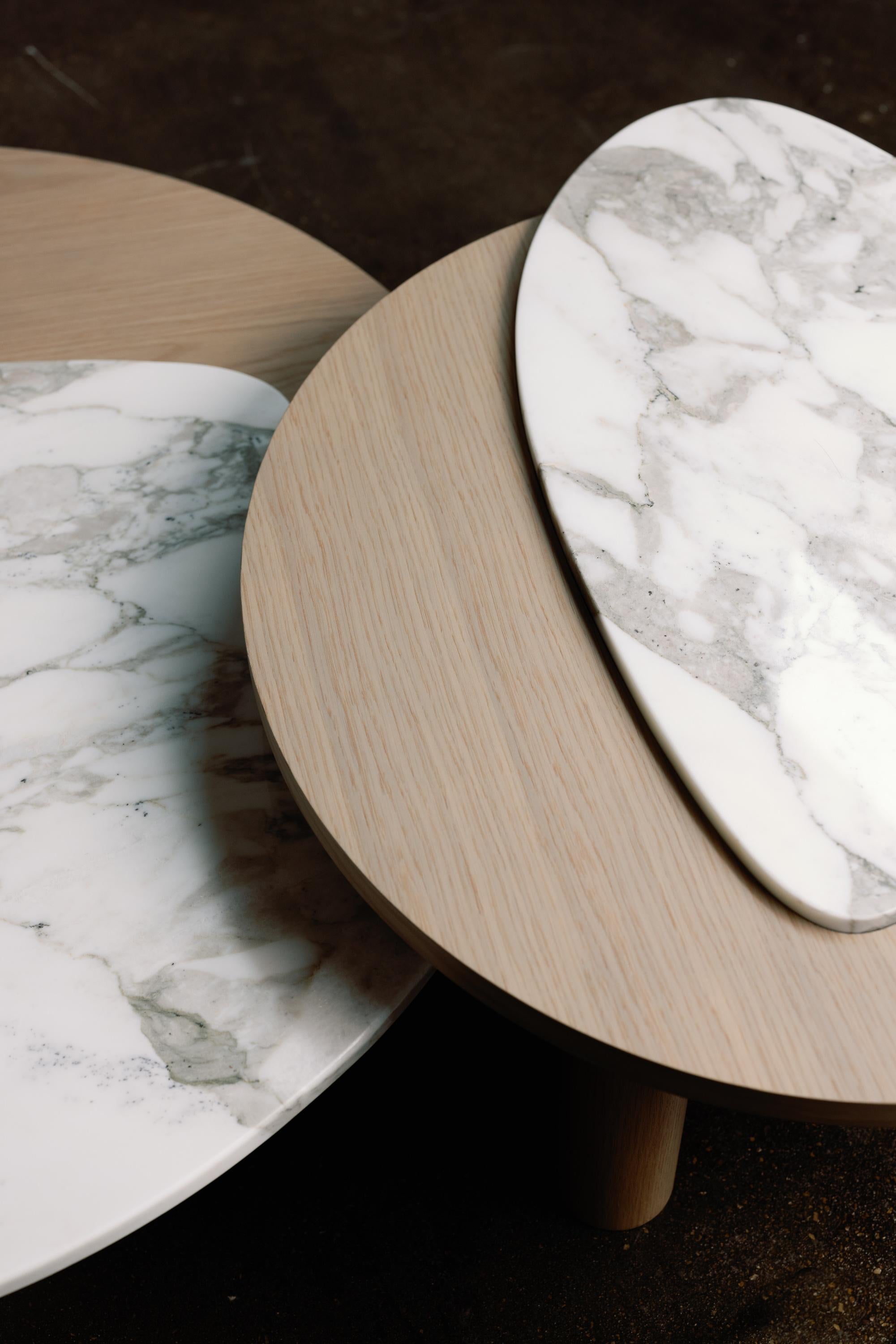 Brass Contemporary Bordeira Nesting Coffee Tables, Marble, Handmade by Greenapple For Sale