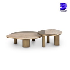 Tables basses gigognes contemporaines Bordeira, Onyx Miel, Laiton, Marbre Greenapple