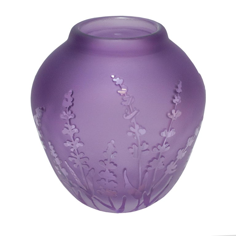 Contemporary Botanical Small Purple Sandblasted and Clear Cut Blown