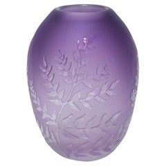 Contemporary Botanical Small Purple Sandblasted Blown Glass Vase