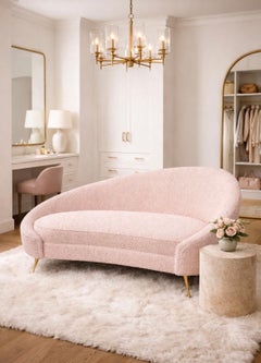 Contemporary Boucle Blush 2 Seater Sofa Curved Shape Golden Metal Legs