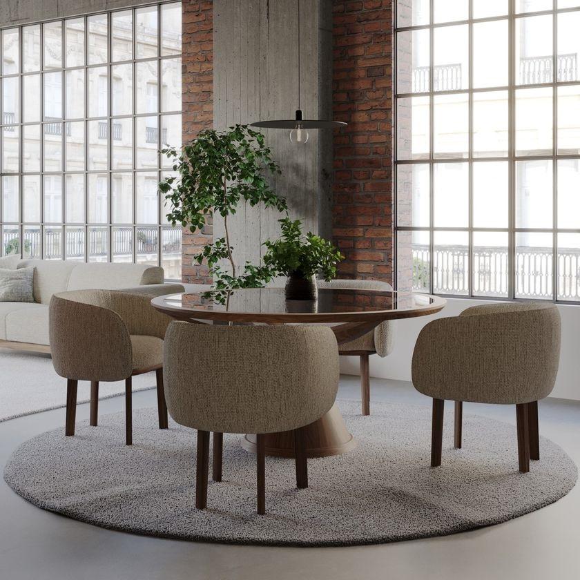 Contemporary Bouclé Dining Chair mit geschwungener Silhouette (Moderne) im Angebot