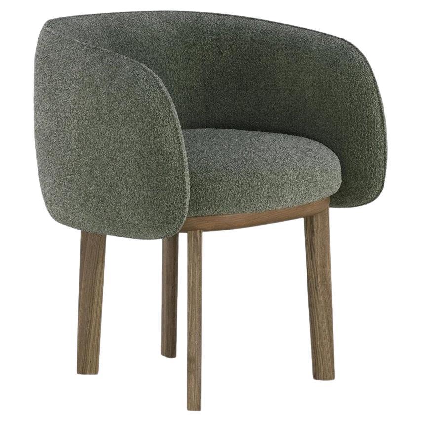 Portuguese Contemporary Bouclé Dining Chair with Curvy Silhouette For Sale
