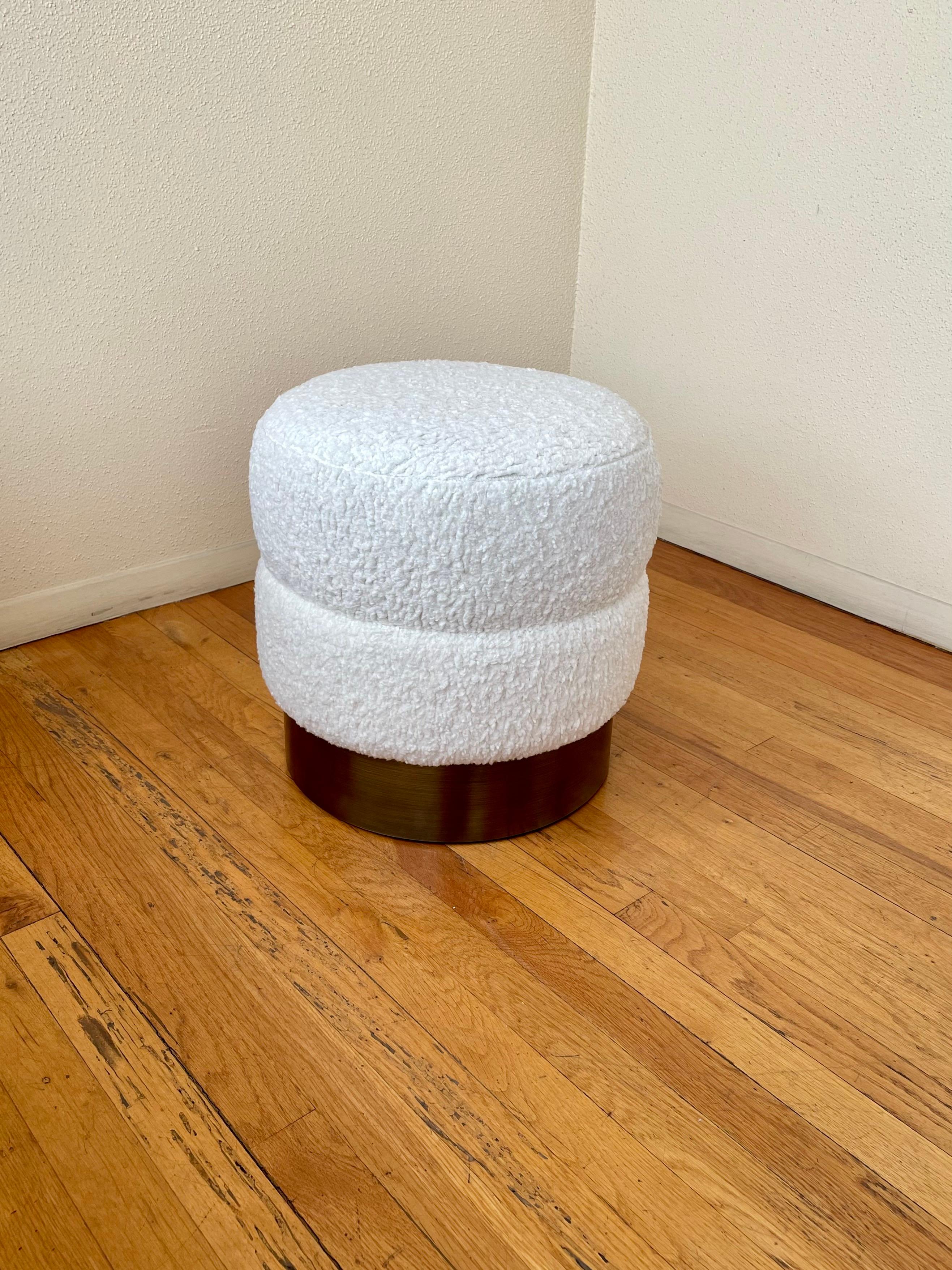 Contemporary Boucle Stool with Bronze Base In Excellent Condition In San Diego, CA