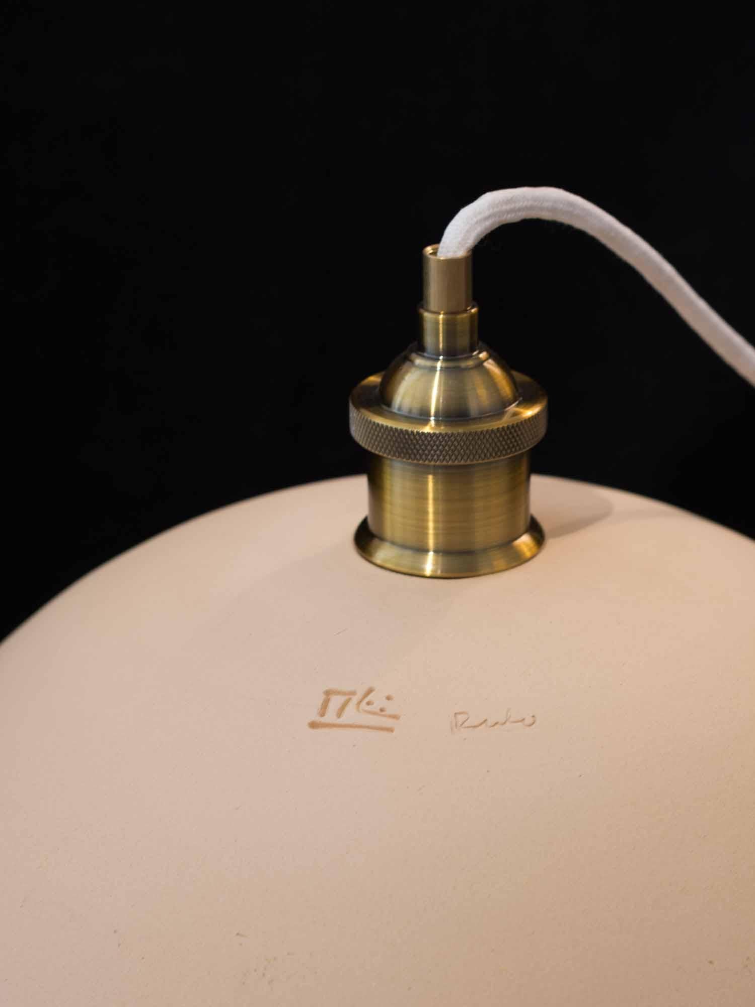 Spanish Contemporary Bowl Ceramic Pendant Lamp, Porcelain Beige For Sale