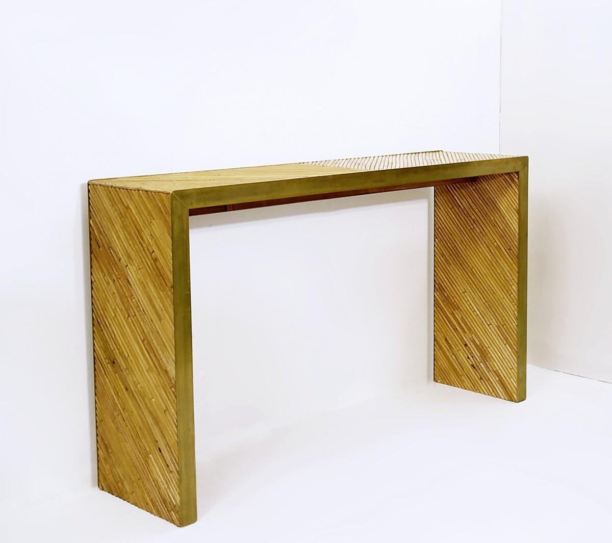Contemporary Brass and Bamboo Console, Italy.