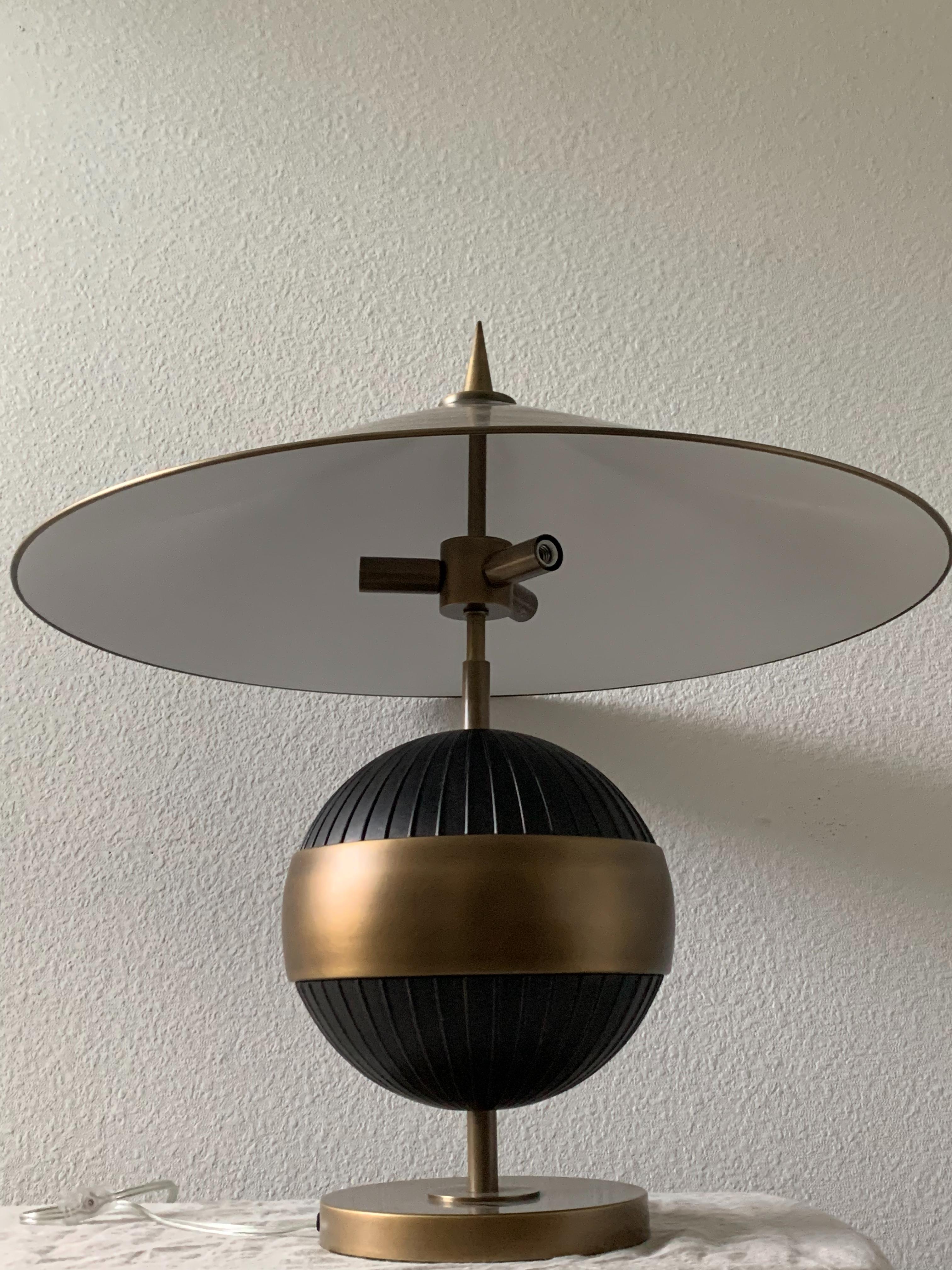 American Contemporary Brass and Black Table Lamp