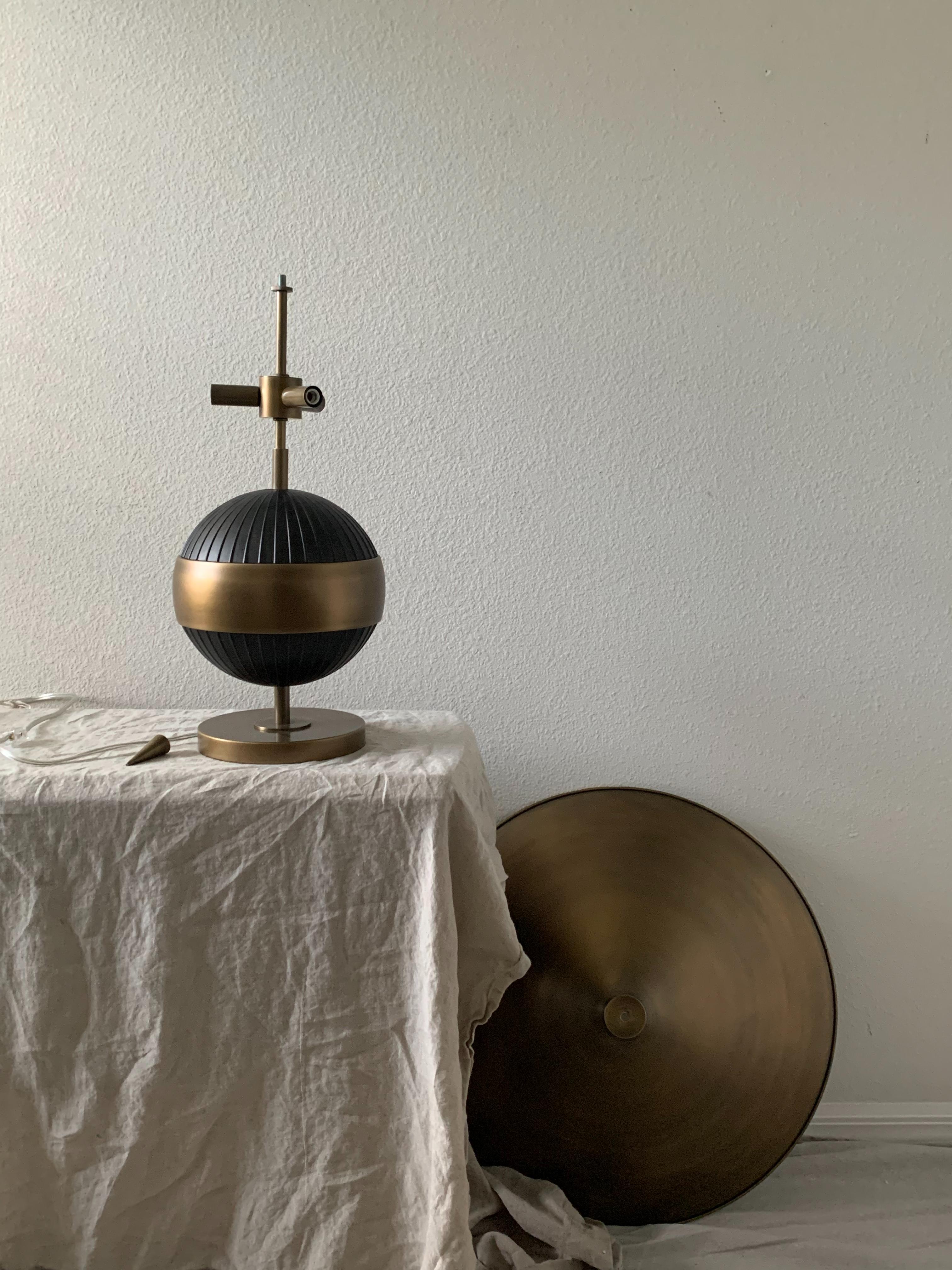 Contemporary Brass and Black Table Lamp