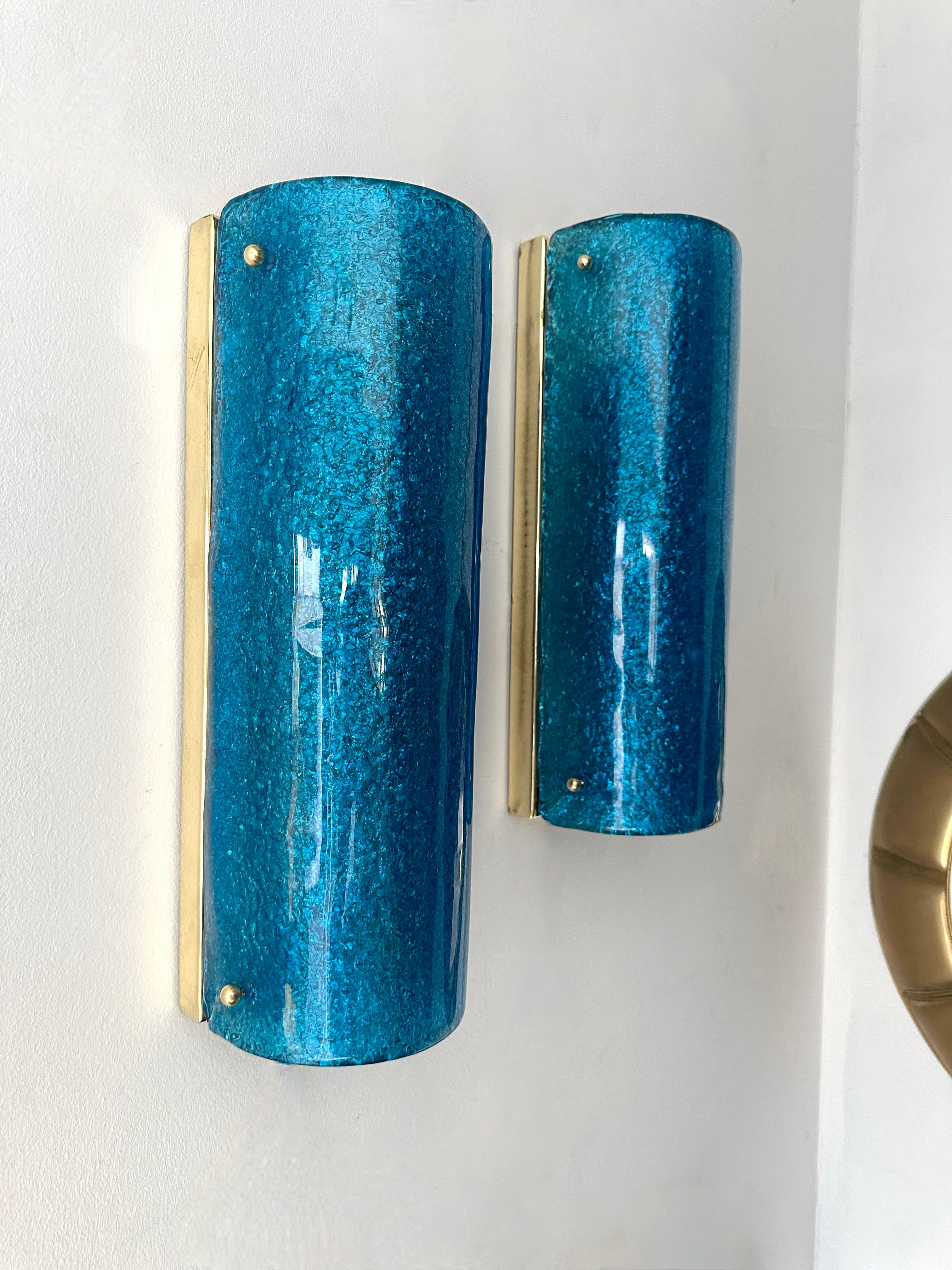 Contemporary Brass and Blue Murano Glass Sconces, Italy For Sale 5