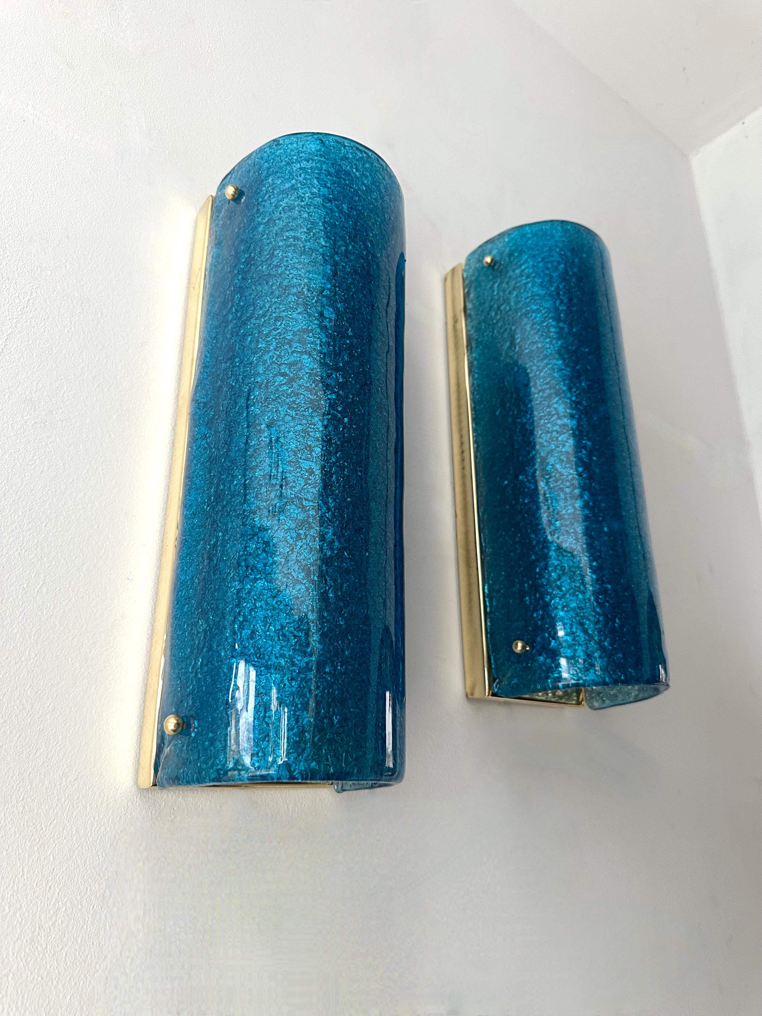 Contemporary Brass and Blue Murano Glass Sconces, Italy For Sale 6