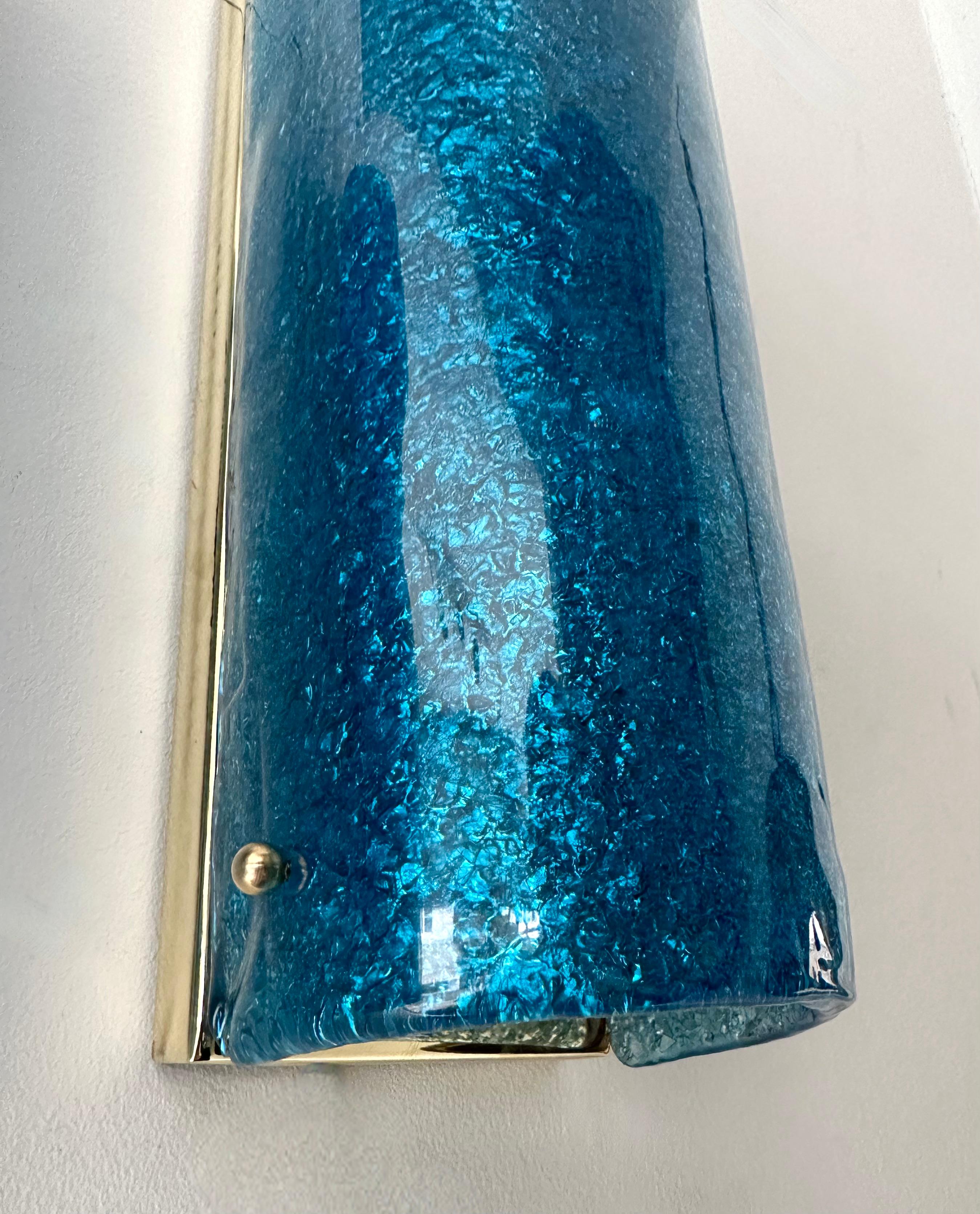 Contemporary Brass and Blue Murano Glass Sconces, Italy In New Condition For Sale In SAINT-OUEN, FR