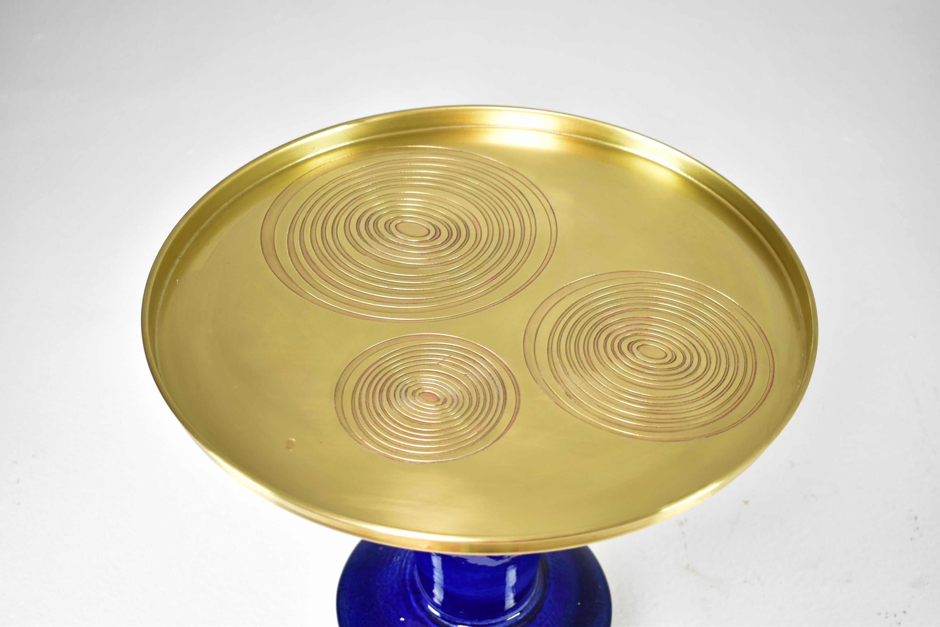 Modern  Contemporary Brass and Ceramic Side Table by JAS  For Sale