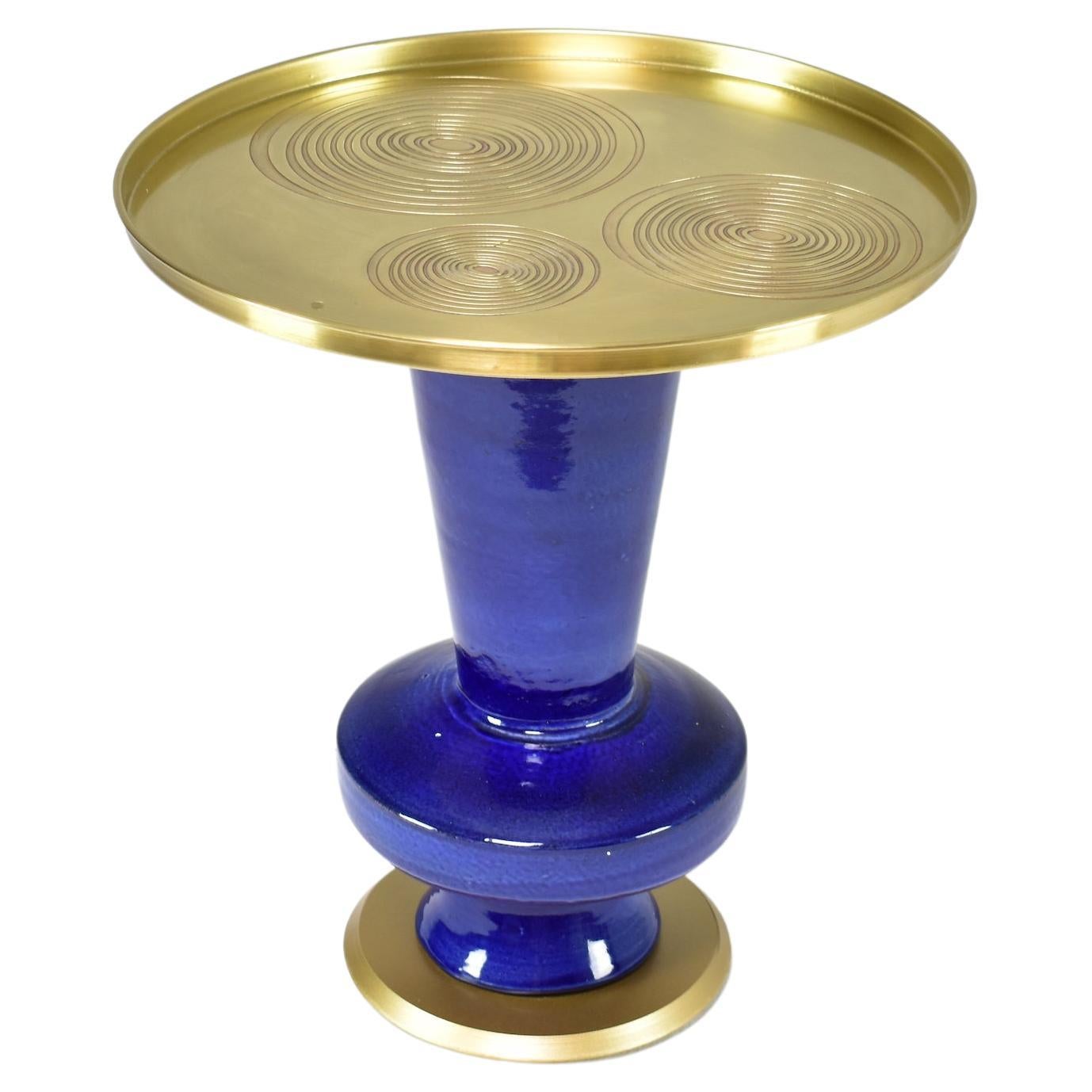  Contemporary Brass and Ceramic Side Table by JAS  For Sale