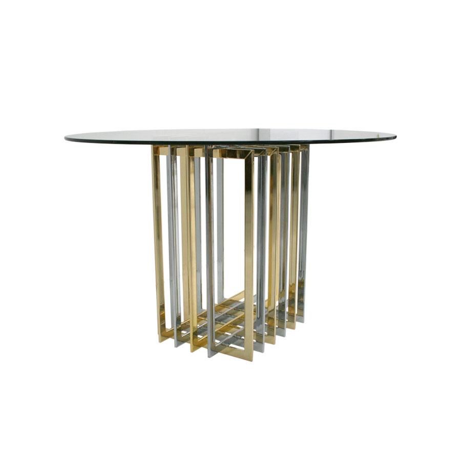 Mid-Century Modern Contemporary Brass and Chrome Structure Glass Top Italian Table For Sale