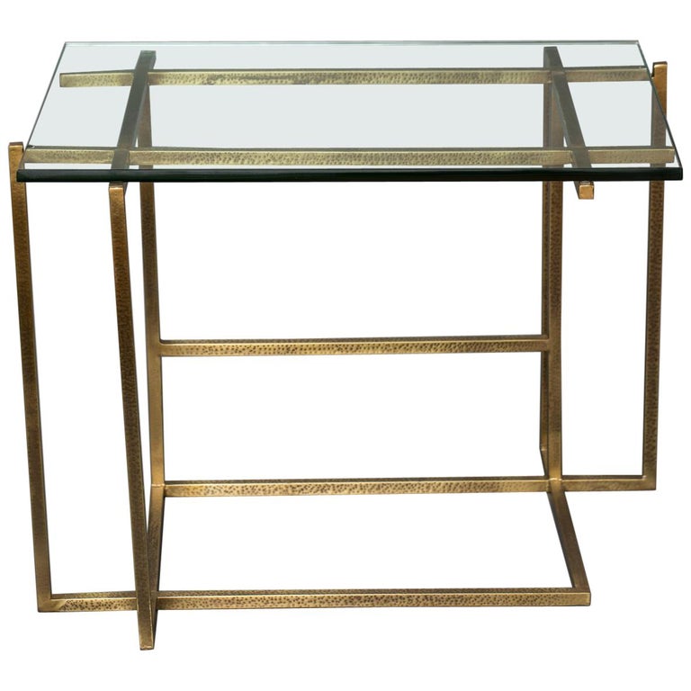 Contemporary Brass and Glass Side Table at 1stDibs