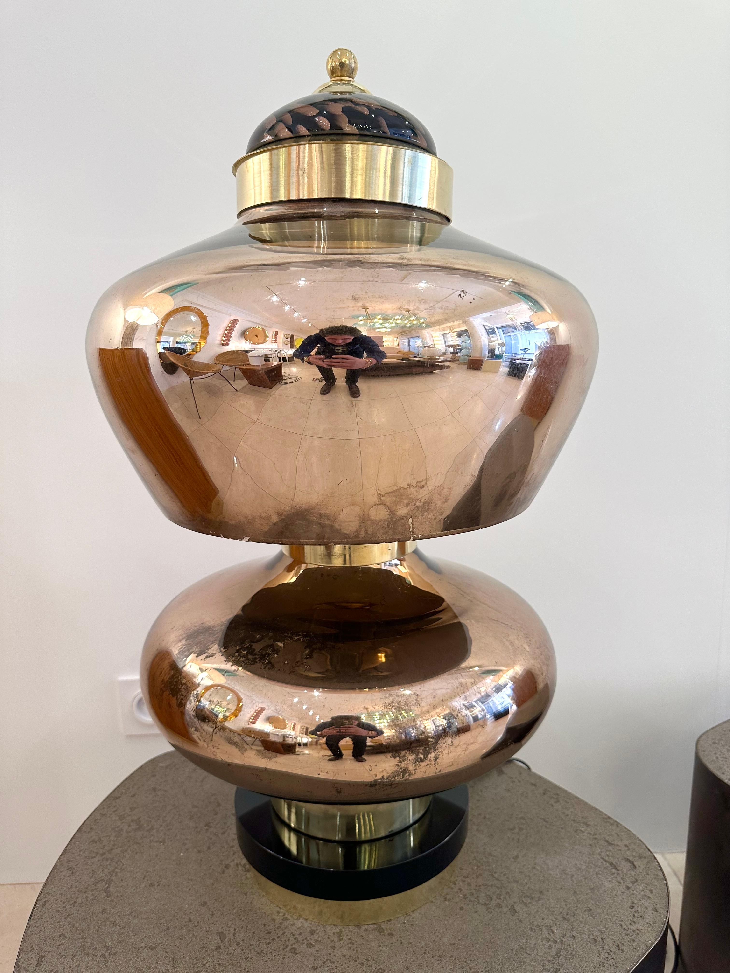 Zeitgenössische Lampe aus Messing und Gold-Muranoglas, Italien im Angebot 3