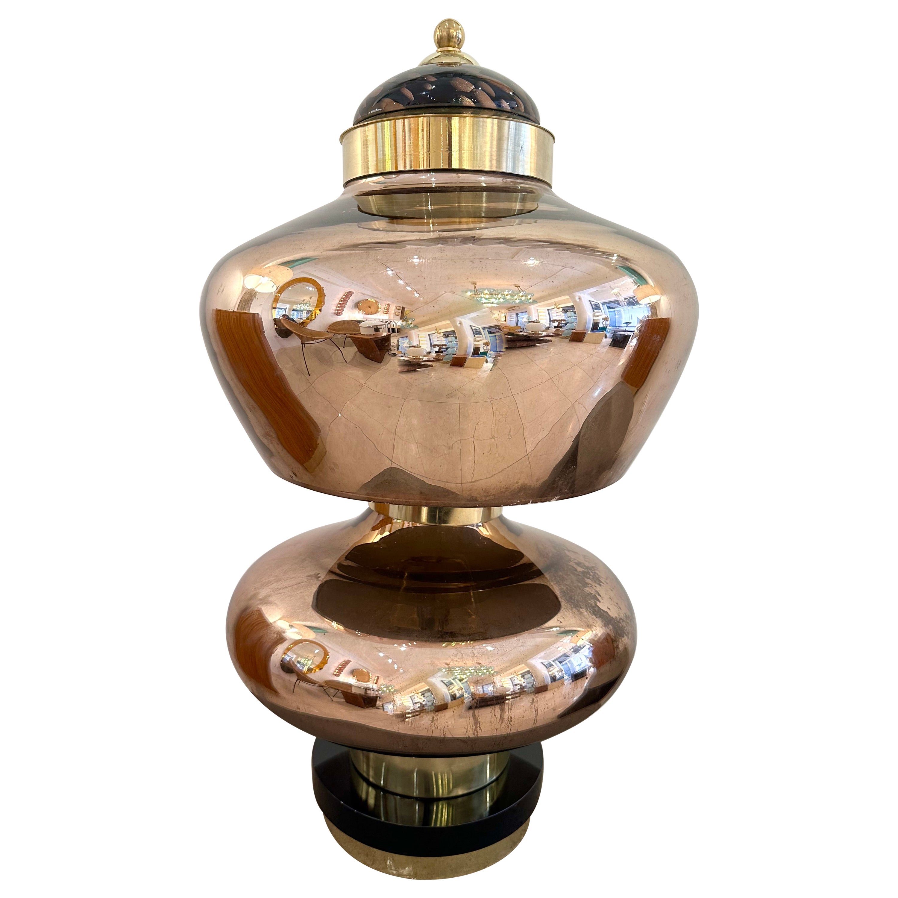 Lampada contemporanea in ottone e vetro di Murano dorato, Italia