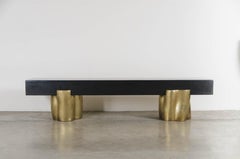 Contemporary Brass and Lacquer Root Bench by Robert Kuo, Limited Edition