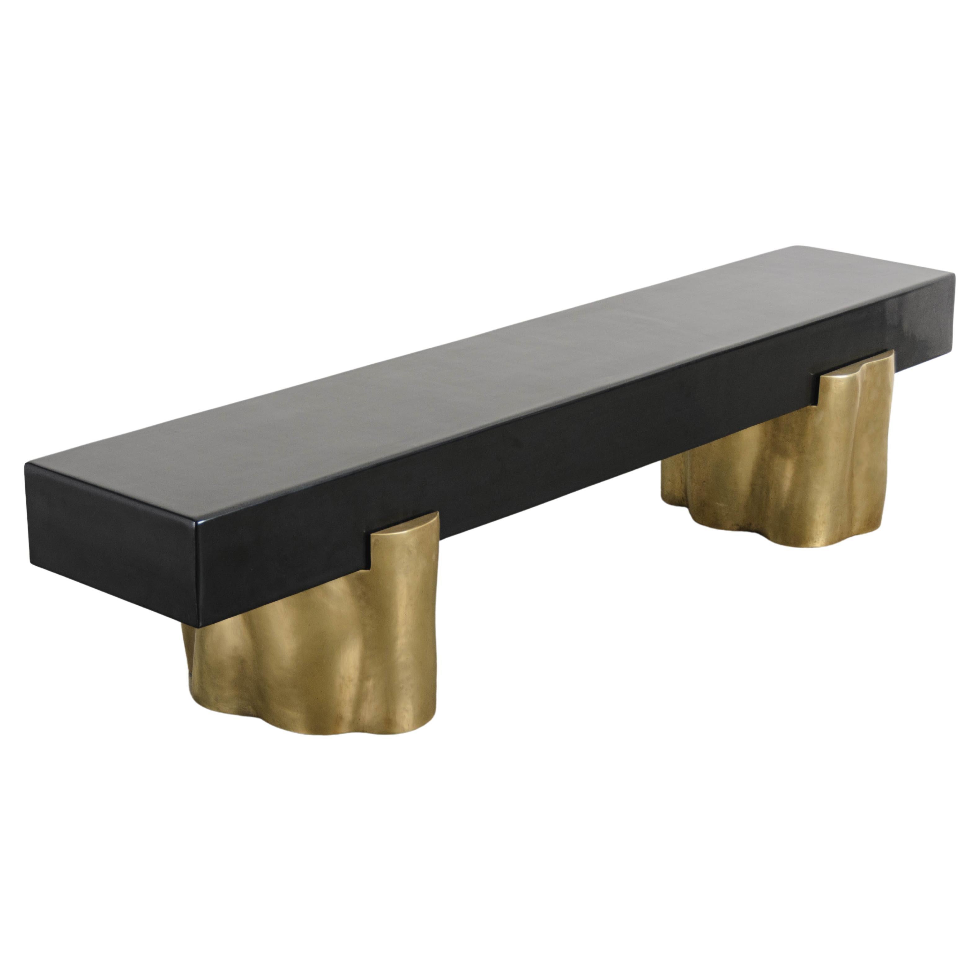 Contemporary Brass and Lacquer Root Bench by Robert Kuo, Limited Edition