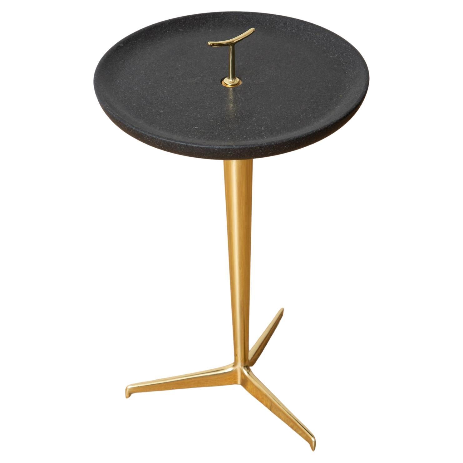 Contemporary Brass and Lava Stone Top Drinks Table