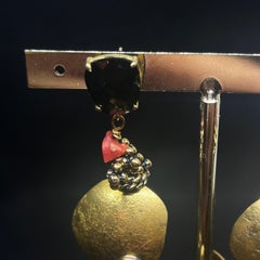 Contemporary Brass and Mediterranean Coral Octopus Drop Earrings by Almala