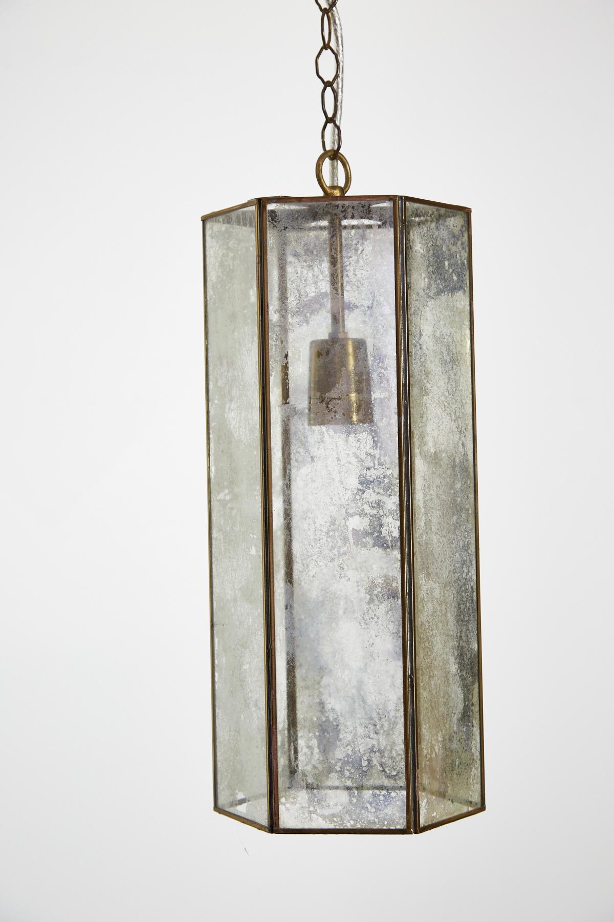 Contemporary Brass and Mercury Style Glass Pendant Lamp For Sale 3