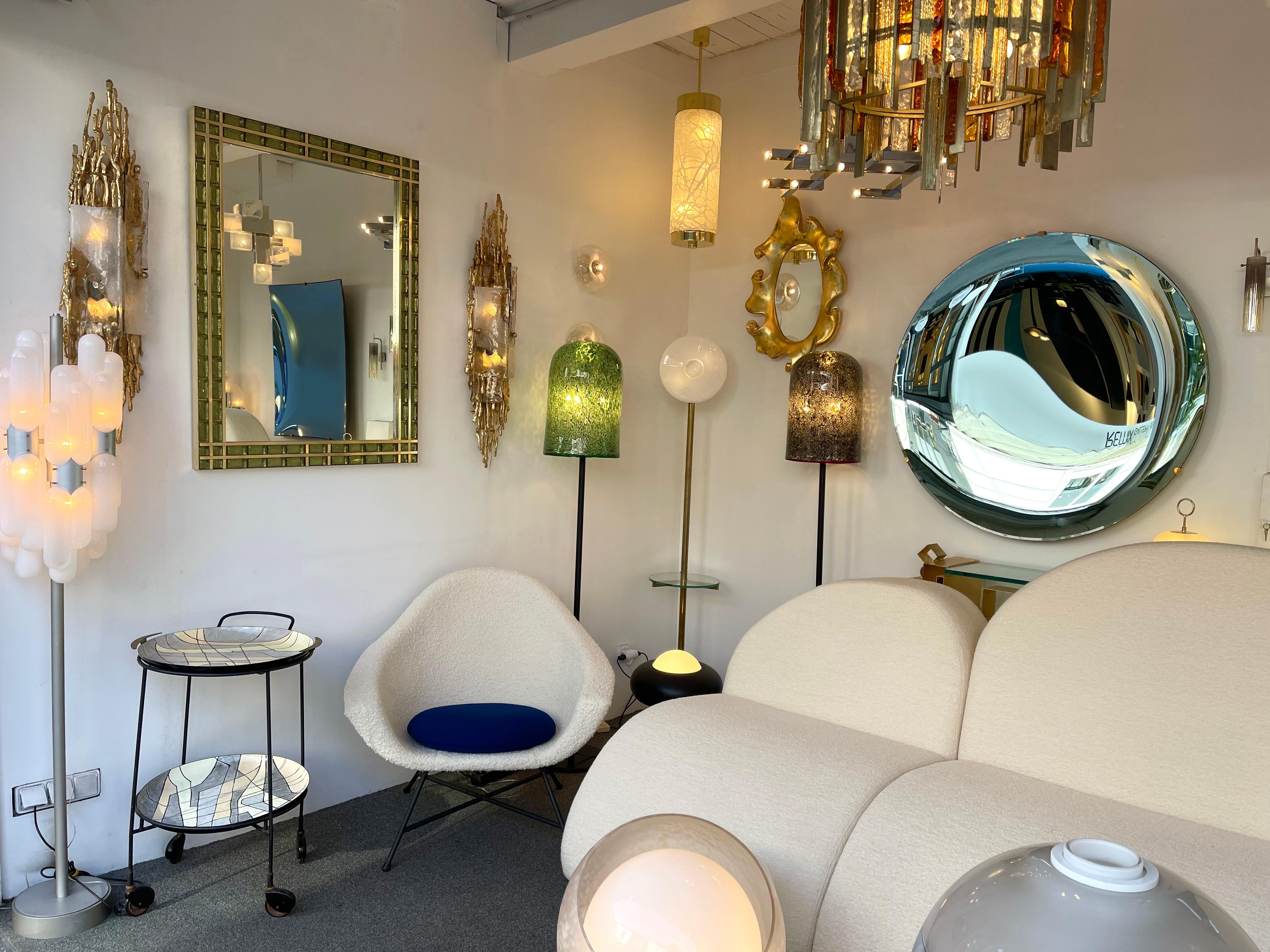Contemporary Brass and Murano Glass Cabochon Mirror, Italy 5