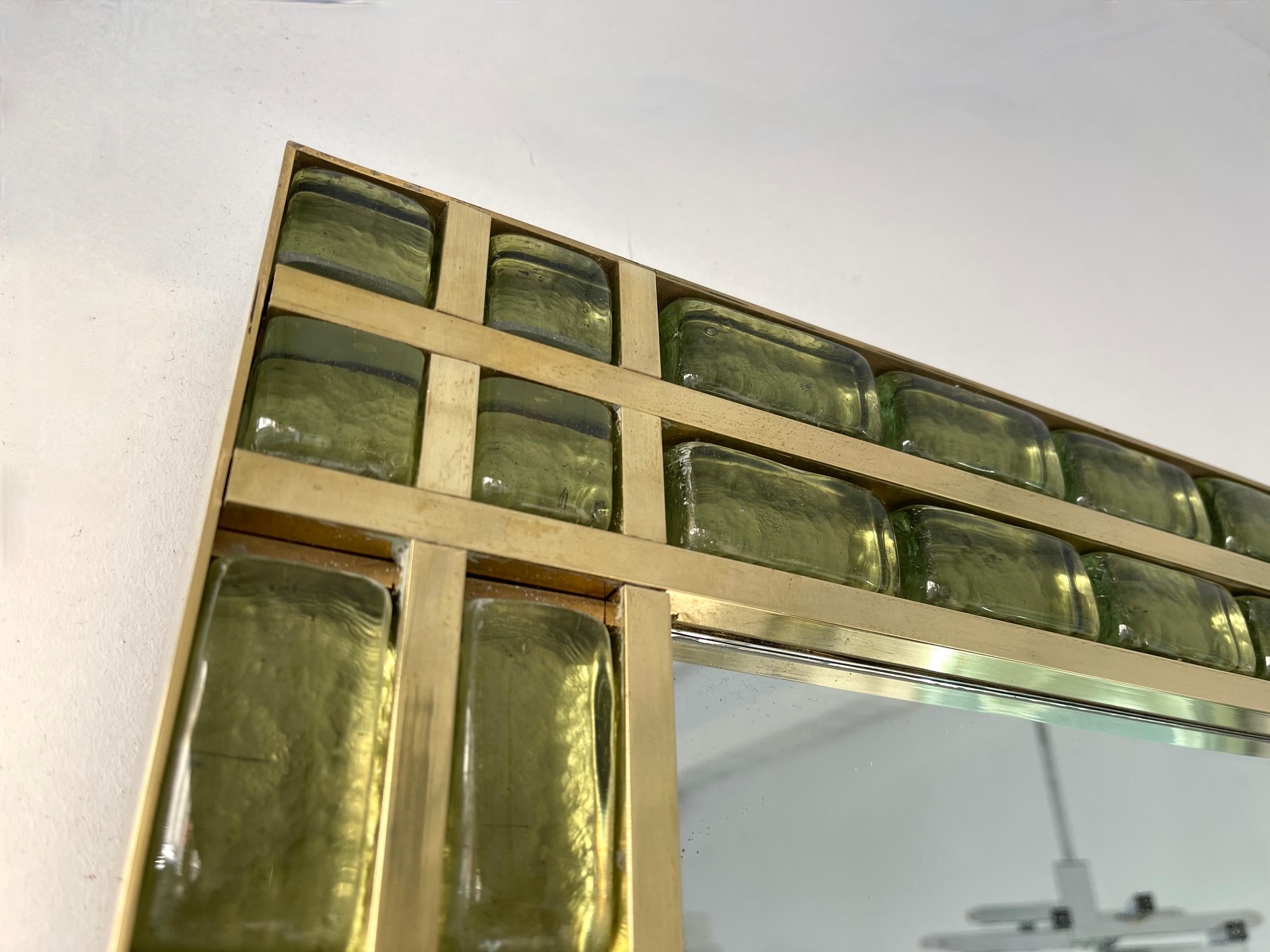 Contemporary Brass and Murano Glass Cabochon Mirror, Italy 4